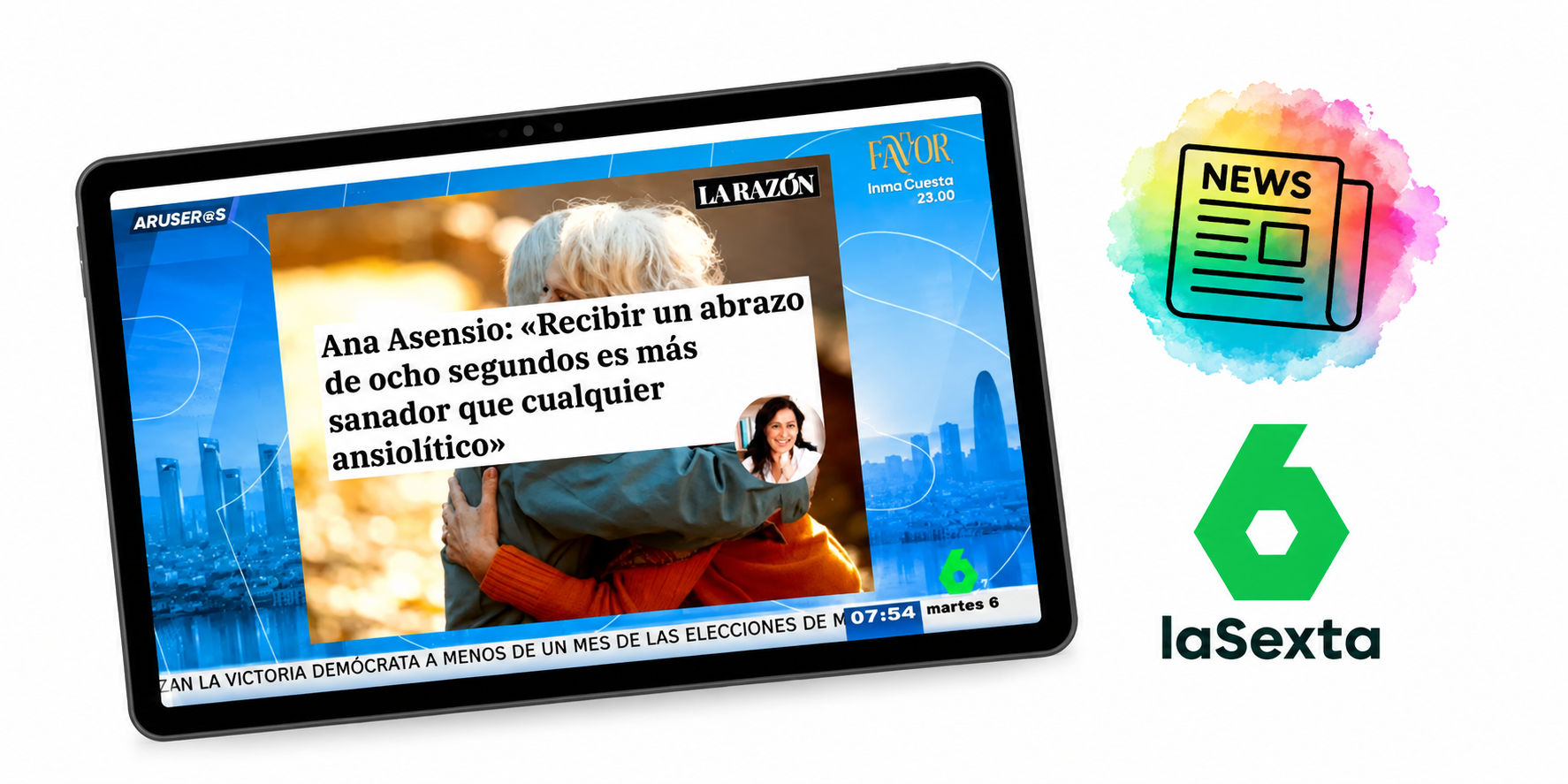 Noticias en pantalla_ abrazo y actualidad