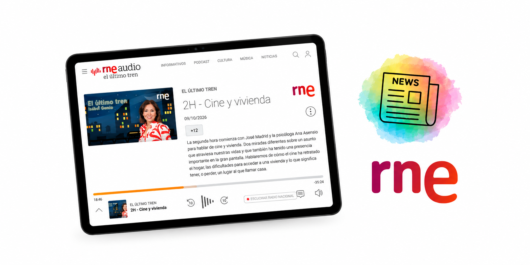 Tableta RNE y noticias multicolor