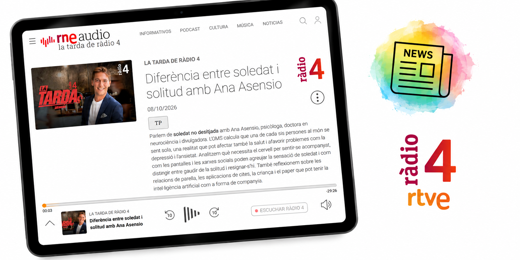 Tableta con noticias y radio 4